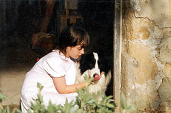 Rachel Rice pictured with Sunshonik the dog during the filming of Mister Dog 1994