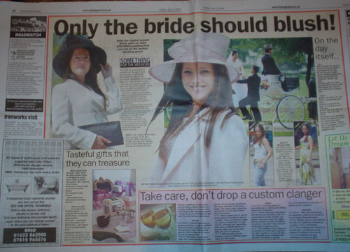 Only the bride should blush newspaper article
